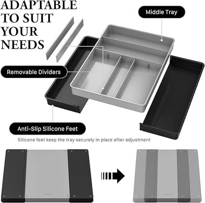Simple Houseware Expandable Kitchen Drawer Flatware Organizer, Black/Gray