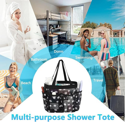 Fammart Mesh Shower Caddy Portable for College Dorm Room Essentials, Odorless Polyester Large Shower Tote Bag with Dual Handles, 8-Pocket Quick-Dry Toiletry Organizer for Travel, Beach, Camping, Gym