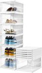 ZLLZUU Upgrade Clear Foldable Shoe Storage Organizer, No Assembly 6 Tiers Shoe Box with Fully Clear Door, Plastic Stackable Shoe Rack for Sneakers, Sturdy Shoe Storage Containers Bins