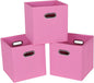 Fabric Cloth Storage Bins,Fabric Cube Bins Organizer with Dual Handles Foldable Cube Storage Baskets for Home Bedroom Storage,Set of 3,(Pink)