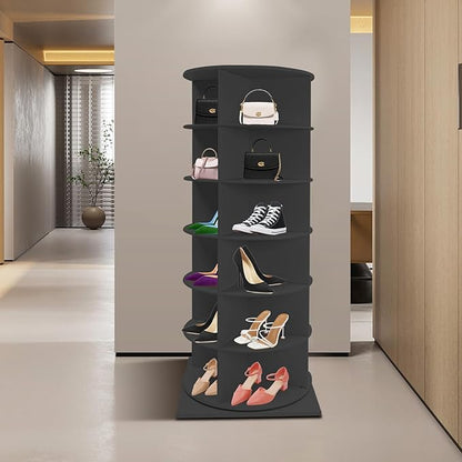 360° Rotating Shoe Rack Tower - Spinning Shoe Organizer for Entryway, Free Standing Lazy Susan Shoe Rack (6 Tiers 23.62 * 23.62 * 56.2in Black)
