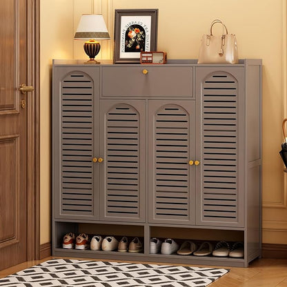 7-Tier Shoe Storage Cabinet with Shutter Doors, Large Capacity Shoe Cabinet With Drawers Sneakers Shoe Rack Shelf for Entryway, Freestanding Shoe Organizer with Thickened Adjustable Shelves for Closet