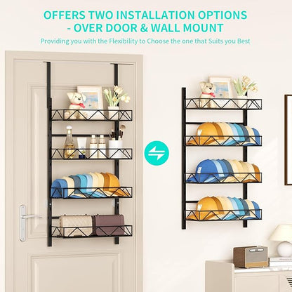 HapiRm Over the Door Hat Organizer - 4 Tier Wall Mounted Hat Rack with 4 Adjustable Metal Basket, Baseball Caps Organizer Storage Holds up to 40 Caps for Door, Bedroom, Closet (Black)