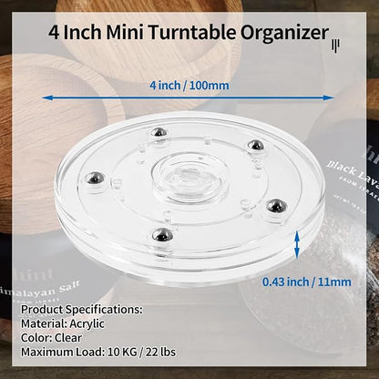 Bivethoi 2 Pack Mini Turntable Organizer, Clear Rotating Tray, Acrylic Ball Bearing Plate for Kitchen, Spice Rack, TV, Laptop, Monitor