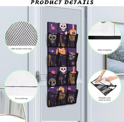 Skull Guitar Over The Door/Wall Shoe Organizer,Nursery Organization,12 Compartment Breathable Mesh Pocket Over the Door Hanging Shoe Bag,Closet Shoe Hanging Bag,Breathable Organizer