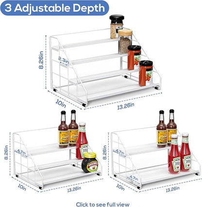 Spice Rack Organizer for Cabinet, 4 Tiered Spice Rack Organizer, Tiered Adjustable Spice Shelf for Kitchen (White-1Pcs)