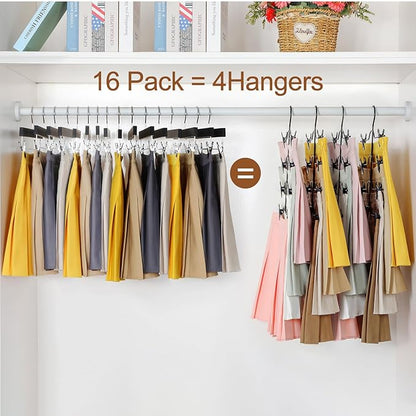 TOPIA HANGER 4 Tier Black Skirt Hangers for Women, Pants Hanger Space Saving with Adjustable Clips, Save 80% More Space, Clip Hanger for Slacks, Trousers, Shorts, Jeans, Towels, 4-Pack, CT75B
