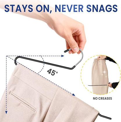 DAMITA Open Ended Pants Hangers - Non Slip Heavy Duty Metal Hangers 10 Pack - Space Saving Jeans Trousers Blanket Organizer for Closet - 7 lbs Load Capacity Rubber Coating Black