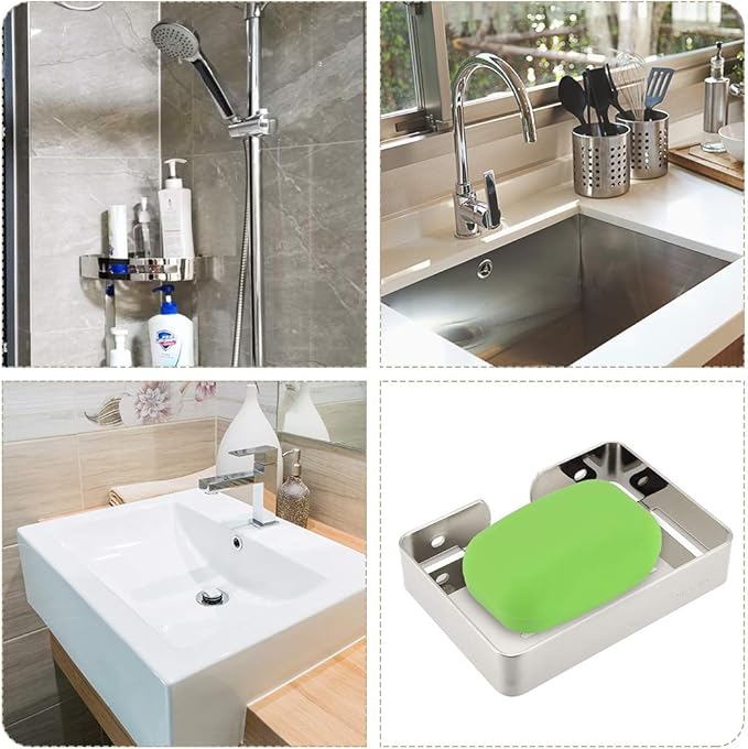 uxcell Soap Dish Holder Saver SUS304 Stainless Steel Wall Mounted Tray with Installation Kits Bright Silver for Shower Bathroom Tub and Kitchen Sink