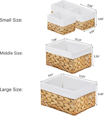 Vagusicc Wicker Storage Basket, 5 Pack Baskets for Organizing, Water Hyacinth Storage Baskets, Rectangular Wicker Baskets for Storage Shelves, Cube Storage Bins For Closet/Clothes/Dresser