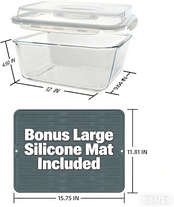 Large Glass Storage Containers with Lids 220oz/6500ml - Borosilicate Extra Large Glass Food Storage Containers for Rotisserie Chicken, Turkey - XL Big Glass Bowl Airtight Freezer to Oven Safe