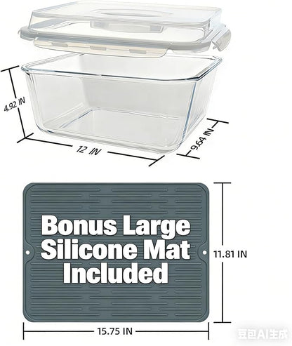 Large Glass Storage Containers with Lids 220oz/6500ml - Borosilicate Extra Large Glass Food Storage Containers for Rotisserie Chicken, Turkey - XL Big Glass Bowl Airtight Freezer to Oven Safe