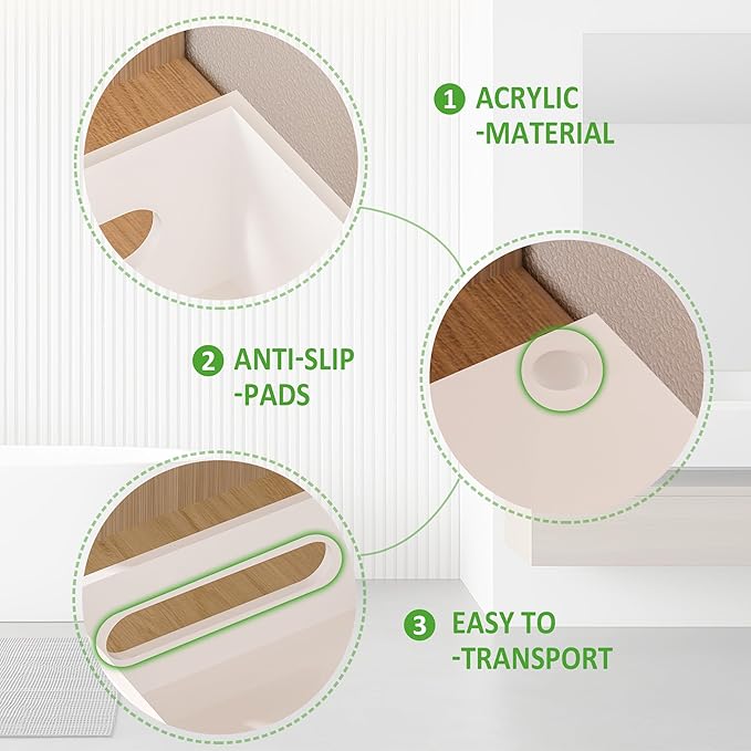 White Toilet Basket Tank Tray, Acrylic Bathroom Basket, Back of Toilet Organizer for Paper Storage, Anti-slip and Moisture-proof