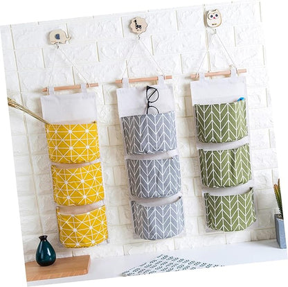 Zerodeko 2pcs Cotton Linen Over Door Hanging Storage Bag Organizer for Bedroom Bathroom Multi-Functional Clothes and Shoe Storage and Grey