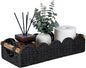 CubesLand Bathroom Basket Organizer w/Cut Out Handle, Back of Toilet Paper Storage Baskets Tray for Bathroom Countertop Decorative, Scalloped Wicker Basket Also for Home Decor, Living Room, Black