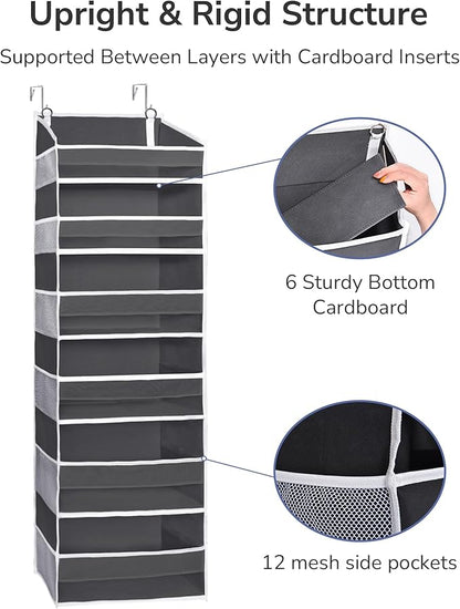 ULG Over The Door Organizer with 6 Large Pockets 12 Side Pockets, 50lbs Weight Capacity Door Hanging Organizer for Bedroom, Bathroom, Pantry, Nursery Storage, Dark Gray