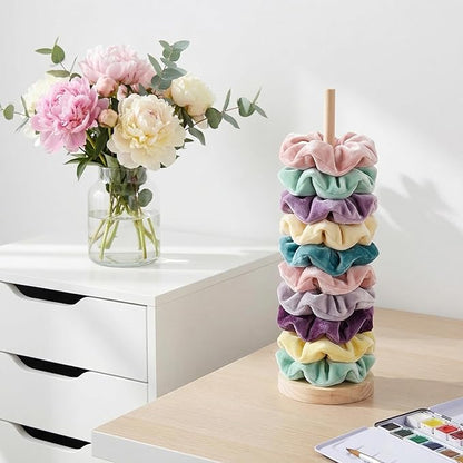 2PCS Scrunchies Holder Stand, Vertical Hair Accessories Organizers for Women Girls, Hair Ties Organizer Hairbands Tower, Wood Scrunchies Storage Display Rack for Bathroom Bedroom