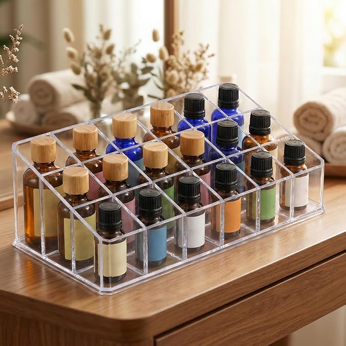 Essential Oil Holder,18 Slots Plastics Essential Oil Storage,for Bottles Perfumes and Nail Polish Shelf,Essential Oil Organizer,Makeup Storage Rack