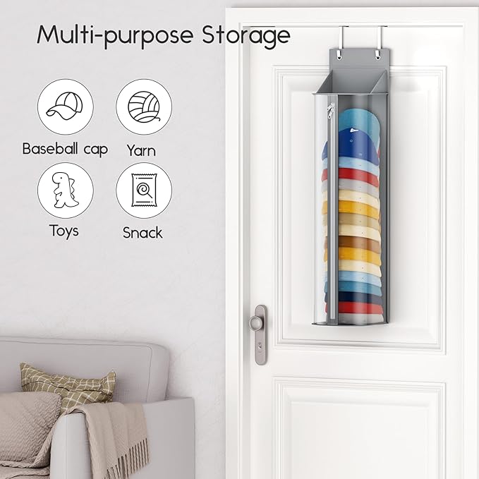 Homsorout Hat Rack for Door and Closet – Large Capacity Hanging Hat Rack Organizer Holds 30-35 Caps, Over the Door Hat Storage Organizer for Bedroom, Entrance or Dorm, 1 Pack, Grey