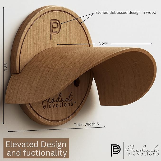 Hat Hooks for Wall Set of 2 – Cowboy Hat Hanger for Fedoras, Caps & Wide Brim Hats – Wooden Curved Rack Preserve Hat Shape – Wall-Mounted Cap Holder for Door & Closet