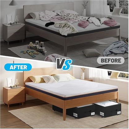 Under Bed Storage with Wheels, 2-Pack 10" Height XXL 75L Rolling Storage Bins, Quick Assembly Underbed Shoe Storage Containers with Clear Lid & Label, Dorm Under Bed Drawers for Clothes, Shoes, Black