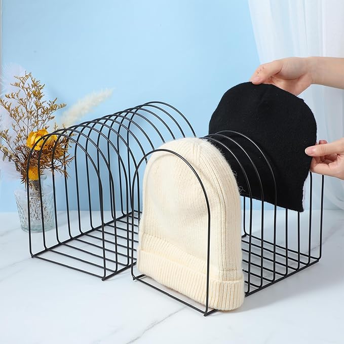 2 Pcs Beanie Holder Organizer, 20 Haats Heavy Duty Knitted Hat Storage Rack Metal Display Stand Foldable Cap Holder for Winter Swimming Hat Display Home Entryway Tabletop Bedroom Closet Dresser Room