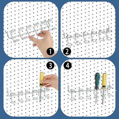 9 Pcs Pegboard Screwdriver Holders Organizer Pegboard Plier Holders Stainless Steel Peg Board Tool Utility Hooks Accessories Shelving Display Multi-Ring Tool Racks for Shop Store
