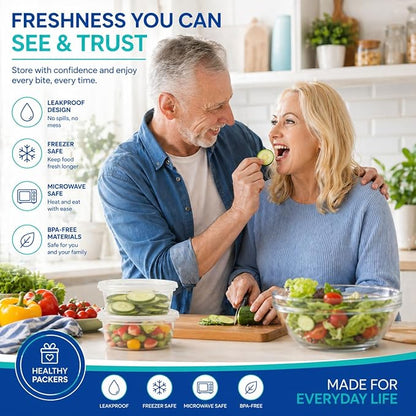 Healthy Packers Plastic Deli Containers with Lids (8oz 100 Sets) - Clear Plastic Containers with Airtight Lids - Great for Your Slime Kit, Food - BPA Free | Leakproof - Microwaveable & Freezer Safe
