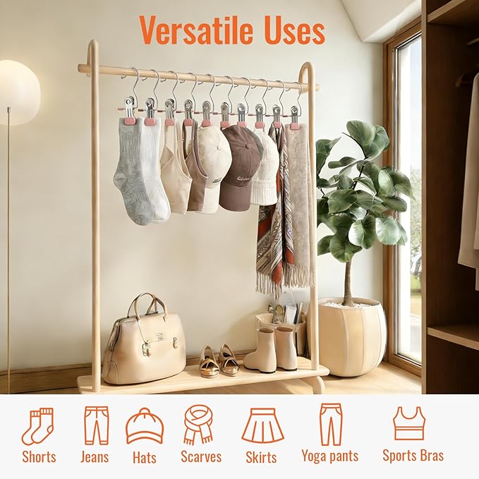 30 Pack Pants Hangers with Clip, Legging Organizer for Closet, Yoga Pants Hangers, Space Saving Hanging Closet Organizer and Storage for Socks, Panties, Underwear, Pants and Jeans (Pink)
