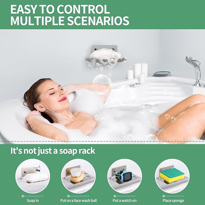YUZP Soap Holder for Shower with Stainless Steel,Rustproof Soap Saver Sponge Holder for Bathroom,Tub,Kitchen Sink (Chrome Bore)