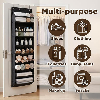 8 tiers Door Back Organizer, Multifunction Over the Door Hanging Shoe Rack with Oxford Fabric Deep Pockets, 66.9 x 16.5 x 5.9 Inches Storage Organizer (Black)