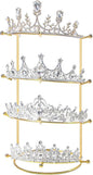 Byken 4 Tier Crown Holder,Tiara Organizer,.Golden Bridal Headdress Display Stand for Selling,Headband Ear Crown Storage Tower,Jewelry Holder for Girls Wedding Home Shop Store (Gold)