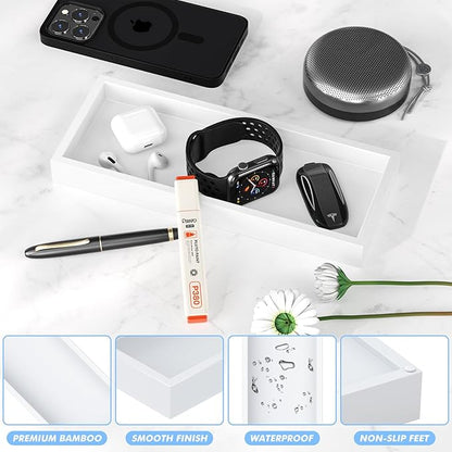 ZHWS Bathroom Vanity Tray for Countertop Decor Perfume Jewelry Toiletries, Toilet Tank Tray for Candle Bamboo Kitchen Tray for Soap Dispenser Spice Coffee Set of 2 11.3’’L x 4.4’’W x 1.14’’H