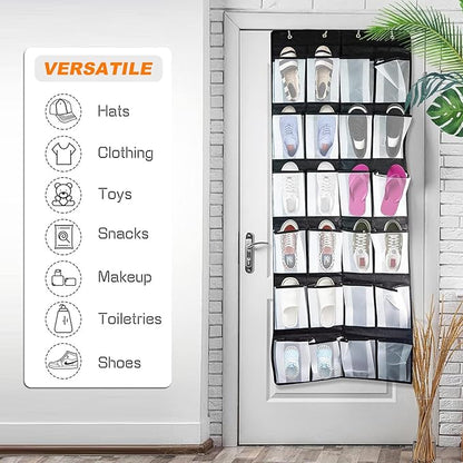Over the Door Shoe Organizer, 24 Pocket Breathable Mesh Hanging Shoe Organizer, Up to 40 Pounds Non Slip Holder, Sturdy over the Door Storage Fits for Size 13 Shoes 59x21
