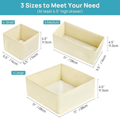 Vtopmart 12 Pack Baby Clothes Organizer, Dresser Drawer Organizer for Baby Clothing, Foldable Fabric Closet Drawer Storage Bins, Nursery Dresser Dividers for Bra, Socks, Ties, Scarf