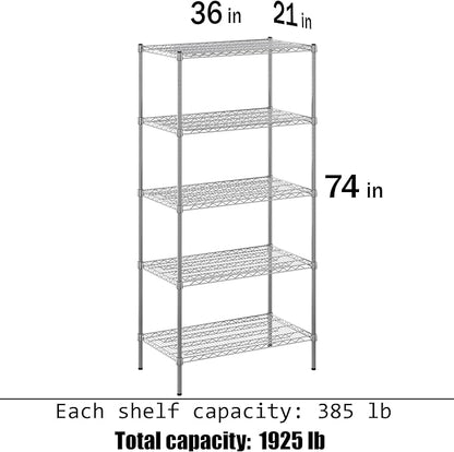 21" Deep x 36" Wide x 74" Height Wire Shelving Kit | 5-Tier | NSF Commercial Storage Rack Unit