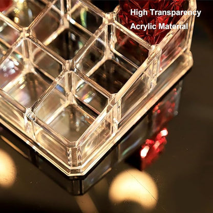Lipstick Lip Gloss Organizer Small Clear Lipstick Holder 9 Slots Acrylic Case Essential Oil Rollerball Perfume Holder Display Cases for Brushes, Bottles