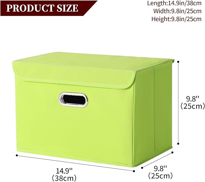 STOREONE Fabric Storage Cube Bins Foldable Organizer Container Collapsible Basket with Lids and Metal Handles, for Home, Bedroom, Closet 3 Pcs (multicolour-green)
