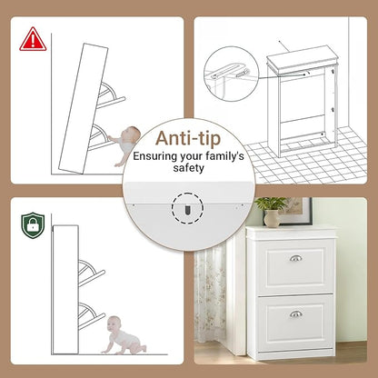 SoBuy Small Shoe Cabinet, Slim Shoe Rack 2 Flip-Drawers, Thin Shoe Storage Cupboard Organizer Unit for Entryway and Hallway, White FSR78-W
