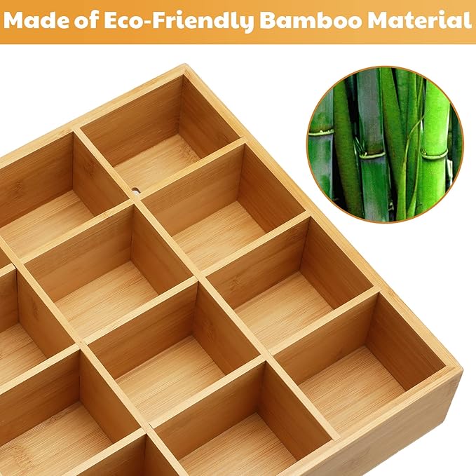 Wesiti Tie Box Organizer Wall Mounted Tie Rack with 16 Compartments Bamboo Belt Holder for Men Scarf Necktie Home Wall Closet(Wood Color,2 Pieces)