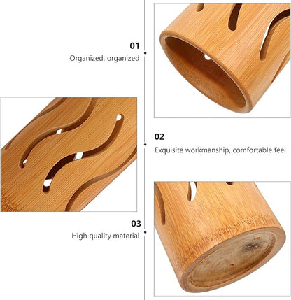 Cabilock Bamboo Utensil Holder, Spoon Chopstick Storage Bin Knives Forks Organizer Tableware Container Kitchen Ware Flatware Spatula Bucket for Kitchen Counter Pantry