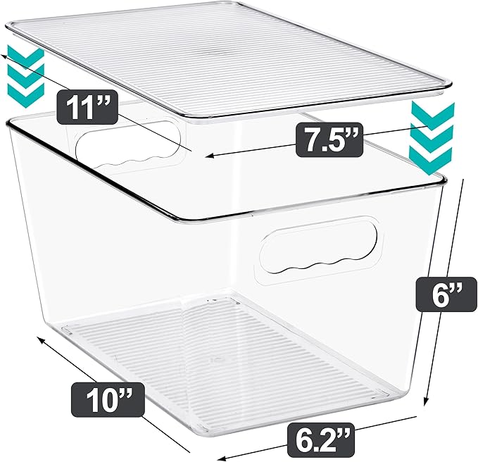 Sorbus Clear Storage Bins with Lids, 10 Pack Large Organization Bins with Handles – Clear Stackable Storage Containers for Storage, Pantry, Fridge, Cabinet, Closet & Kitchen Organization – BPA-Free