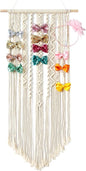 Mkono Macrame Bow Holder Hanging Hair Bow Organizer for Girls Hair Bows,Boho Wall Hair Clips Headband Storage Hanger for Baby Toddler Girls Room, Ivory (Clips and Other Props Not Included)