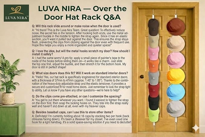 Over the Door Hat Rack for 16 Baseball Caps - 1 Pack Adjustable Baseball Hat Organizer, Heavy Duty Hat Holder for Door, Space-Saving Baseball Cap Storage & Hanging Display System