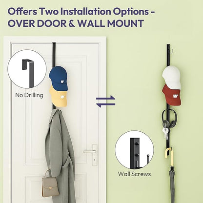 SWTYMIKI Over Door Hat Organizer - 2 Packs Metal Wall Mounted Hat Rack with 16 Hooks Design, Hanging Baseball Cap Organizer Storage Holds up to 32 Caps for Door, Bedroom, Closet