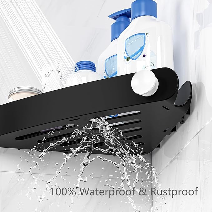 Sotfamily Plastic Shower Caddy Corner (for 90° Only), 2 Pack Adhesive Corner Shower Shelves for Bathroom Organizers and Storage, Black
