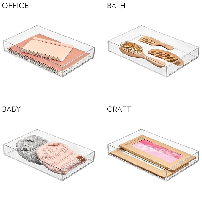 iDesign Clear Drawer Organizer, Plastic Tray for Makeup Storage on Bathroom Vanity, Dresser or Desk