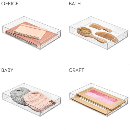iDesign Clear Drawer Organizer, Plastic Tray for Makeup Storage on Bathroom Vanity, Dresser or Desk