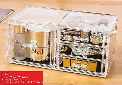 Cq acrylic 3 Pack Clear Makeup Organizer for Vanity,Countertop,Stackable 8 Drawers Cosmetic Storage for Hair Clip,Jewelry,Lipstick,Makeup Brush,Beauty Product Desk and Bathroom Skincare Organizers