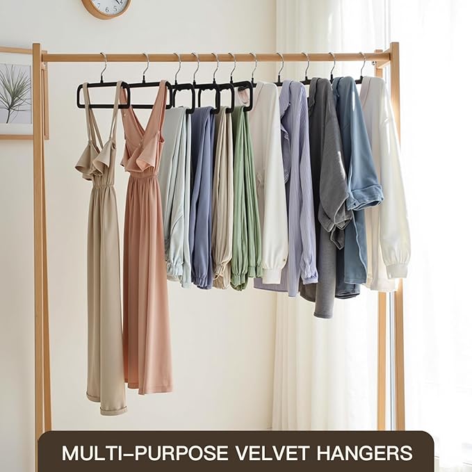 Pants Hangers 30 Pack Velvet Pant Hangers,Heavy Duty Velvet Hangers for Pants,Jeans,Scarf,Towels,Tank Top,Coat.Closet Organizers and Storage（Black）